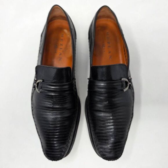 MEZLAN 1968 GENUINE LIZARD BLACK LEATHER STRAP BIT LOAFER MENS 10 M 6987 main image 5